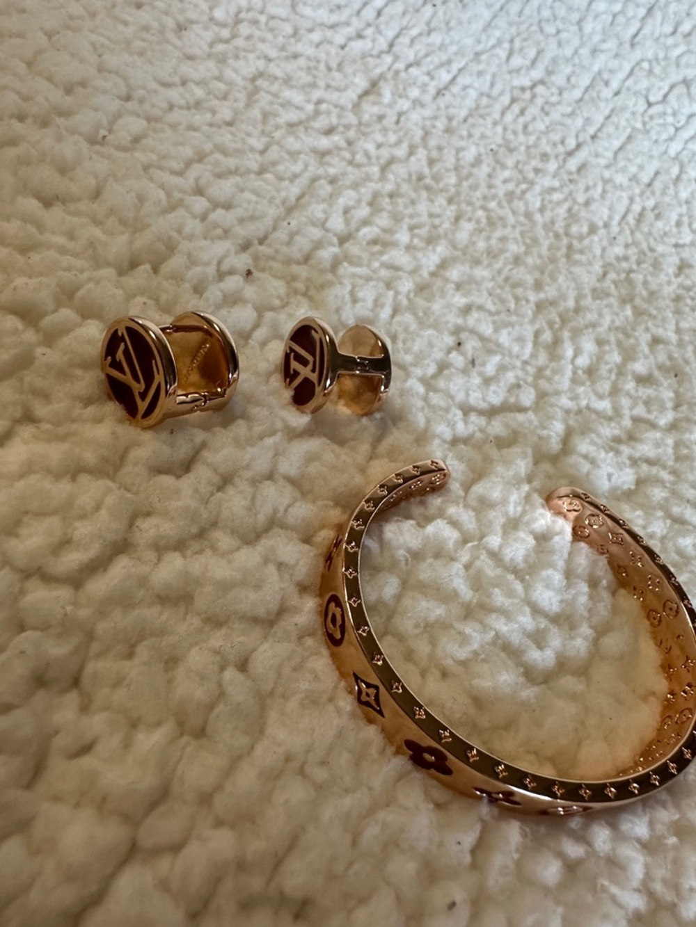 Louis Vuitton Rose Gold Bracelet and Red Logo Earrings Set - Picture 8 of 12
